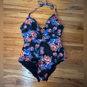 Modcloth Black Floral Swimsuit